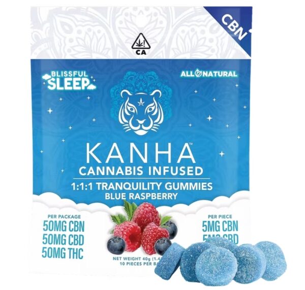 KANHA Blue Rasberry Cannabis Gummies 50mg CBN 50mg CBD 50mg THC perpkg